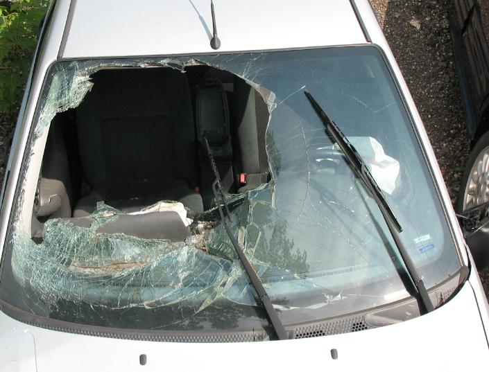 Collapsed Windshield From Accident